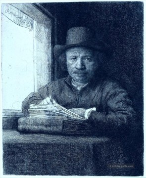 Porträt Rembrandt an einem Fenster zeichnen Ölgemälde